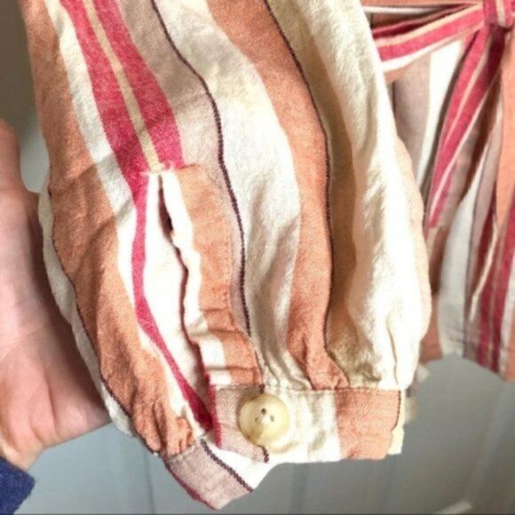 Francesca’s Coco & Jaimeson Brand Rosy Stripe Belted Linen Romper Cream Pink M - Picture 10 of 16